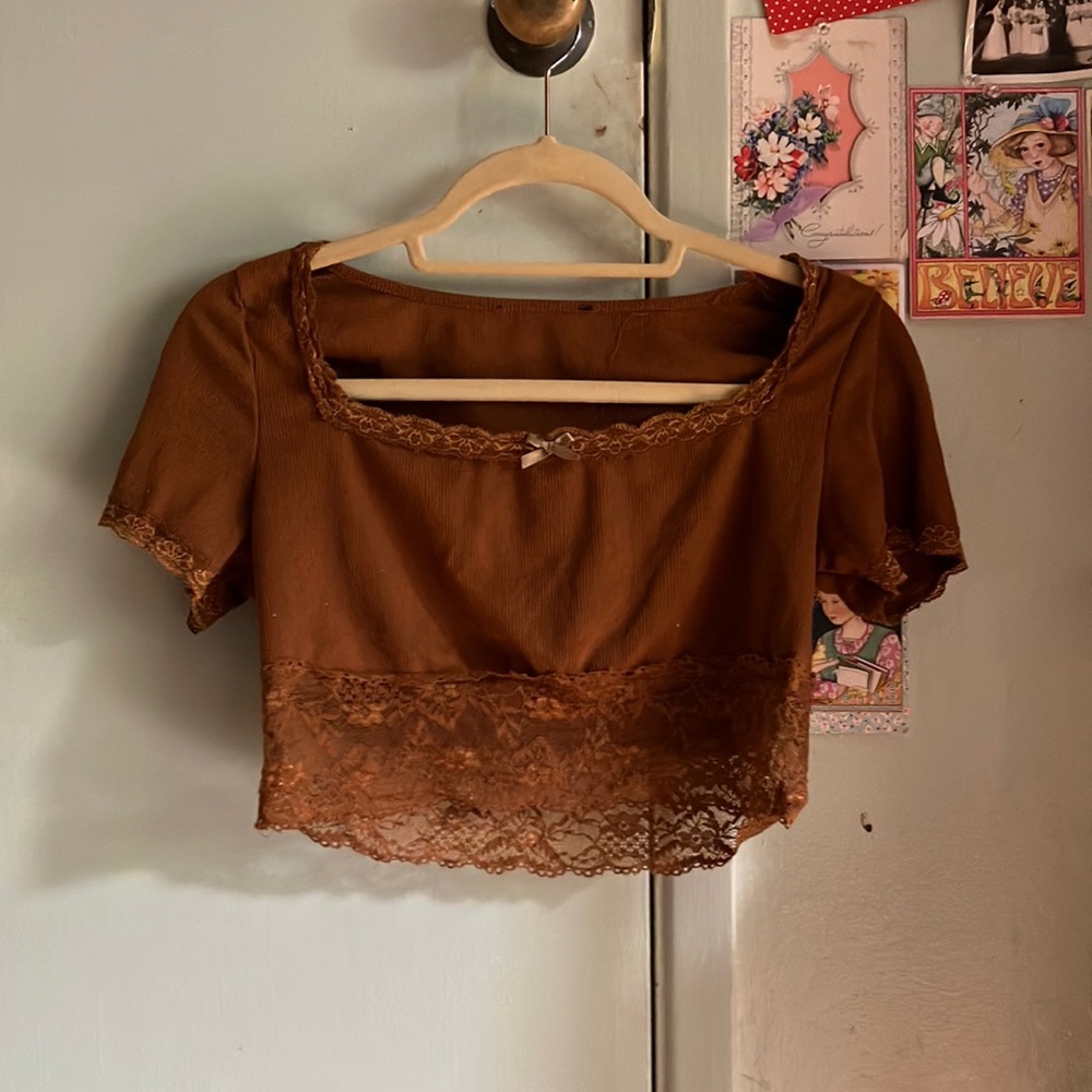 Brown Lacey crop top. Tag-less. Fairygrungecore